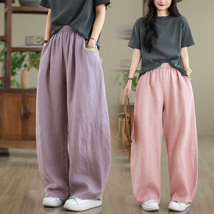 Buddha Stones Casual Plain Cotton Women's Wide Leg Pants With Pockets - image 30