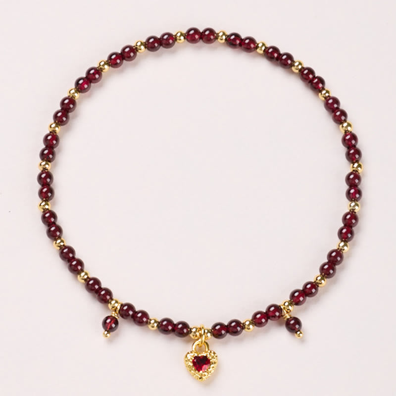 Buddha Stones Natural 4mm Garnet Copper Gold Plated Calm Anklet - 4mm Garnet Red Heart - image 5