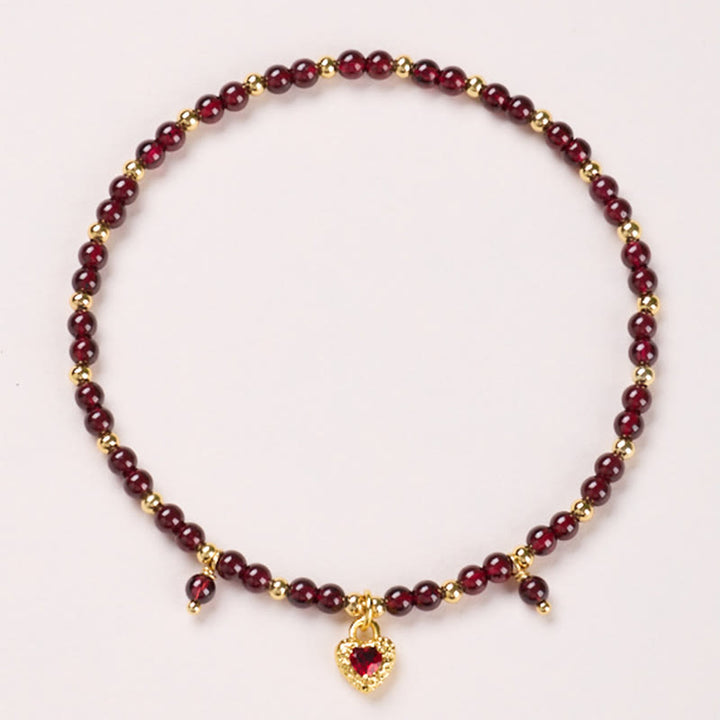 Buddha Stones Natural 4mm Garnet Copper Gold Plated Calm Anklet - 4mm Garnet Red Heart - image 5