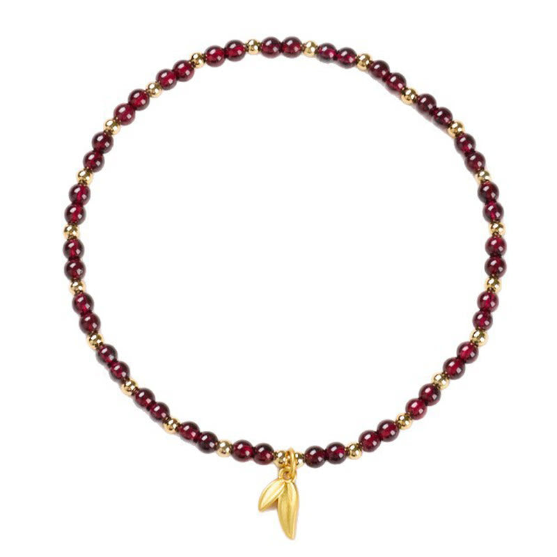 Buddha Stones Natural 4mm Garnet Copper Gold Plated Calm Anklet - image 4