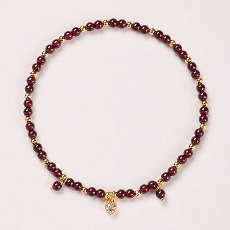 Buddha Stones Natural 4mm Garnet Copper Gold Plated Calm Anklet - 4mm Garnet White Heart - image 6