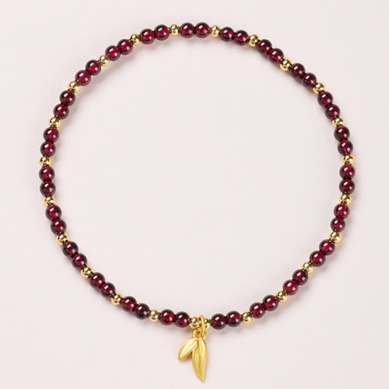 Buddha Stones Natural 4mm Garnet Copper Gold Plated Calm Anklet - 4mm Garnet Leaf - image 3