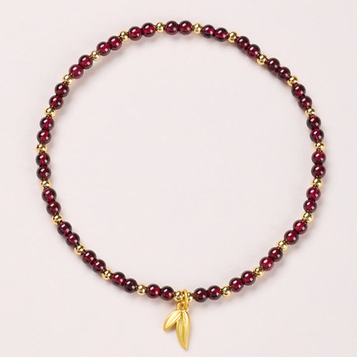 Buddha Stones Natural 4mm Garnet Copper Gold Plated Calm Anklet - 4mm Garnet Leaf - image 3