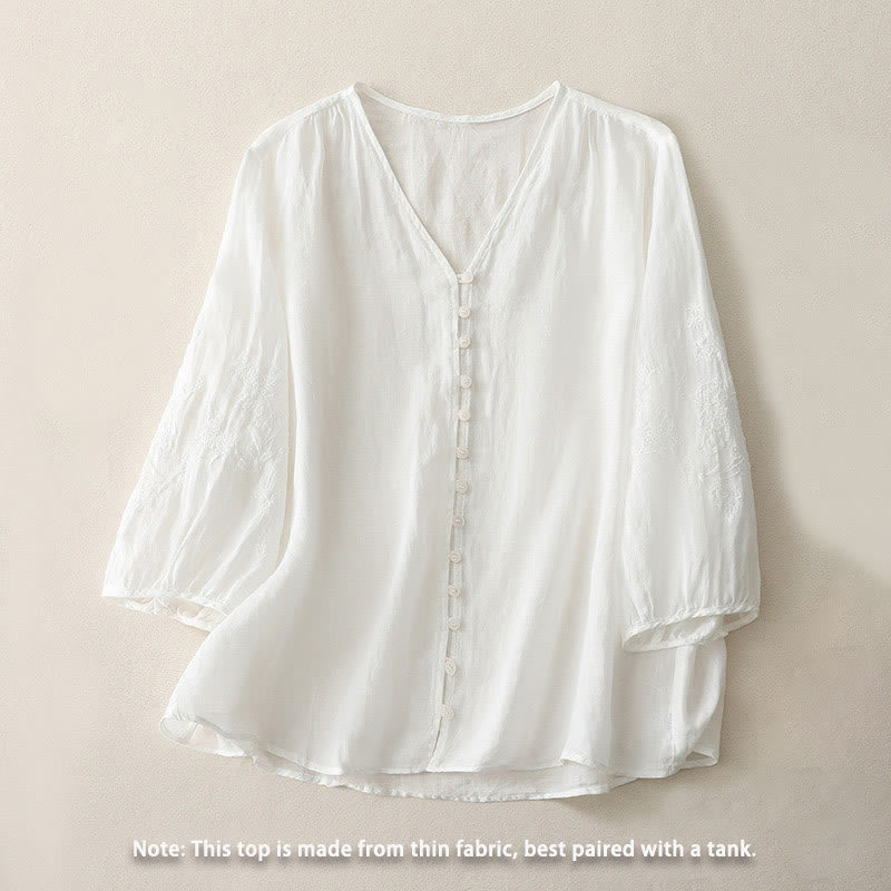 Buddha Stones Embroidery Button-down Women's Shirt - image 6