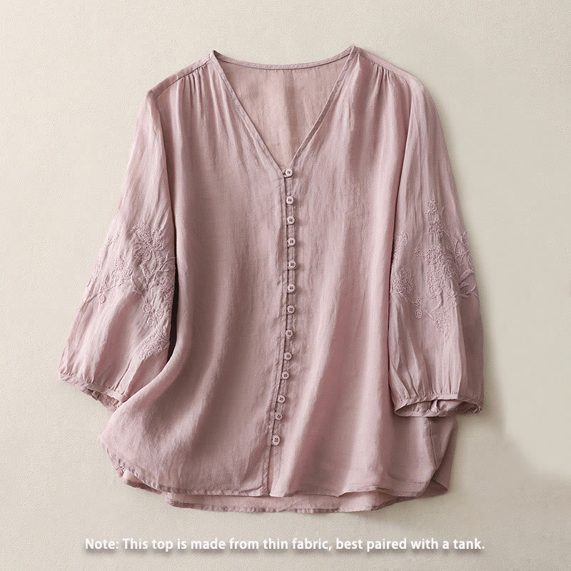 Buddha Stones Embroidery Button-down Women's Shirt - image 16