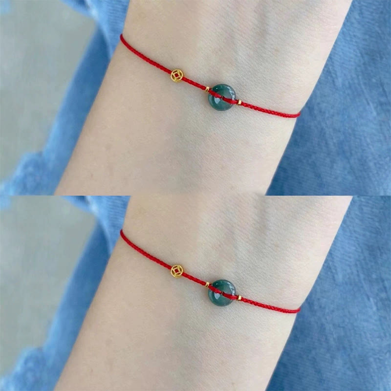 Buddha Stones Peace Buckle Copper Coins Jade Red String Connection Bracelet Anklet - image 11