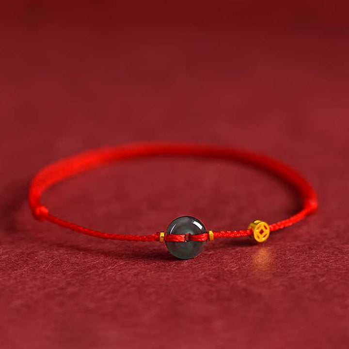 Buddha Stones Peace Buckle Copper Coins Jade Red String Connection Bracelet Anklet - Anklet(Circumference: 16-23cm) - image 0