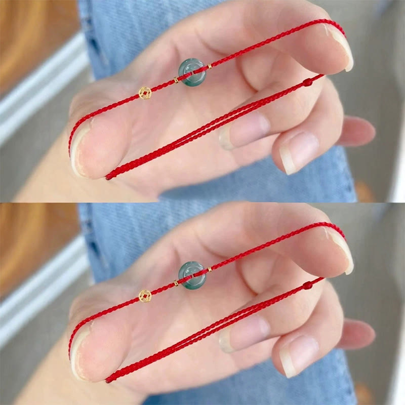 Buddha Stones Peace Buckle Copper Coins Jade Red String Connection Bracelet Anklet - image 13