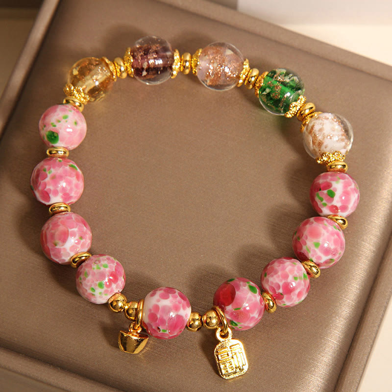 Buddha Stones Fu Character Pink Liuli Luck Bracelet - image 3