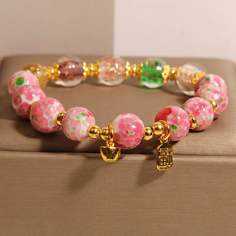 Buddha Stones Fu Character Pink Liuli Luck Bracelet - Liuli(Wrist Circumference: 18cm) - image 0