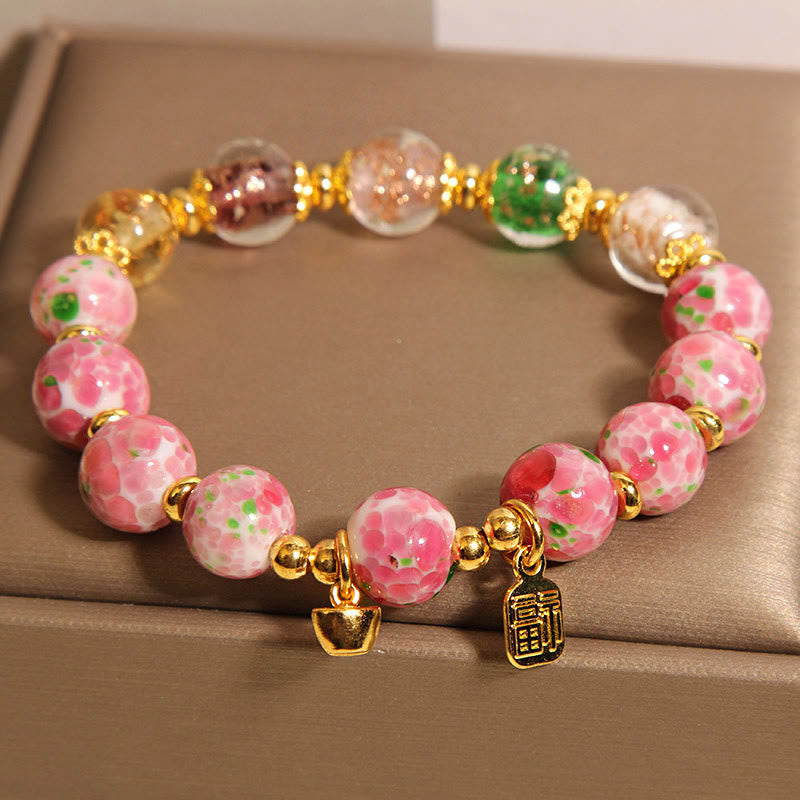 Buddha Stones Fu Character Pink Liuli Luck Bracelet - image 2