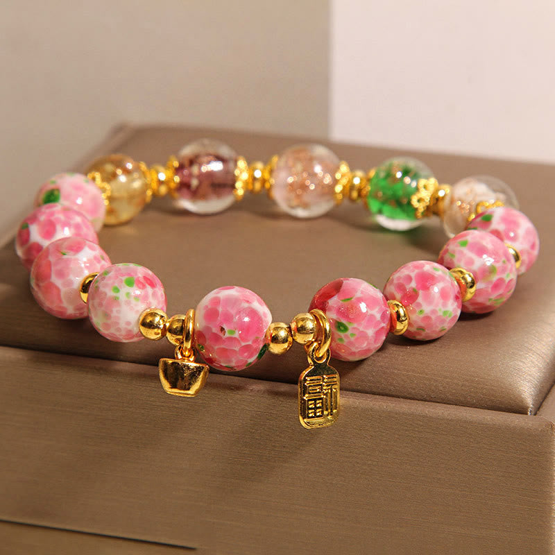 Buddha Stones Fu Character Pink Liuli Luck Bracelet - image 1