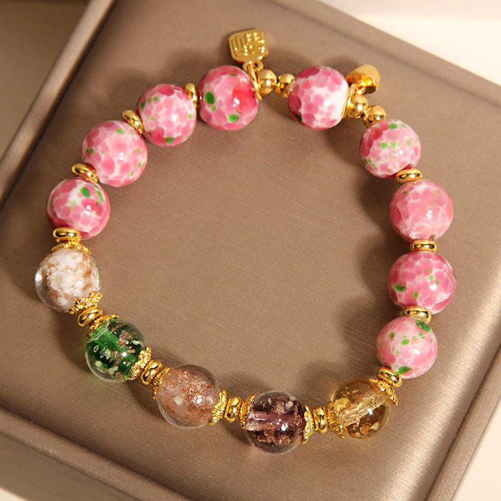 Buddha Stones Fu Character Pink Liuli Luck Bracelet - image 4