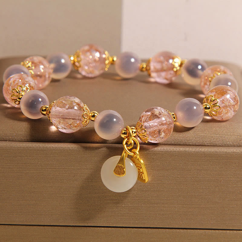 Buddha Stones Fu Character Peace Buckle Liuli Candy Agate Healing Bracelet - Liuli(Wrist Circumference: 18cm) - image 0