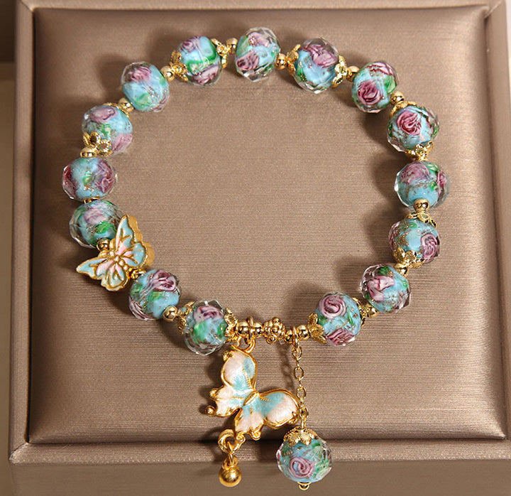 Buddha Stones Butterfly Charm Rose Flower Liuli Bracelet - image 4