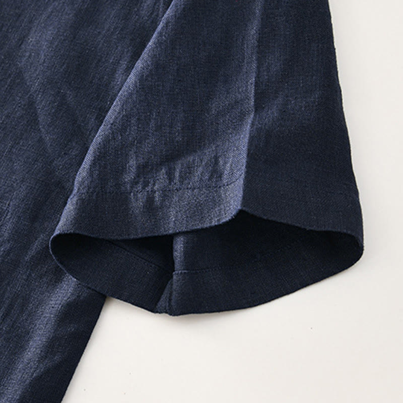 Buddha Stones Solid Color Buttons Men's Short Sleeve Linen Shirt With Pockets - image 17