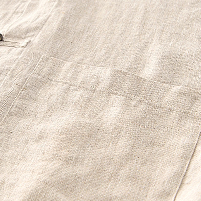 Buddha Stones Solid Color Buttons Men's Short Sleeve Linen Shirt With Pockets - image 4