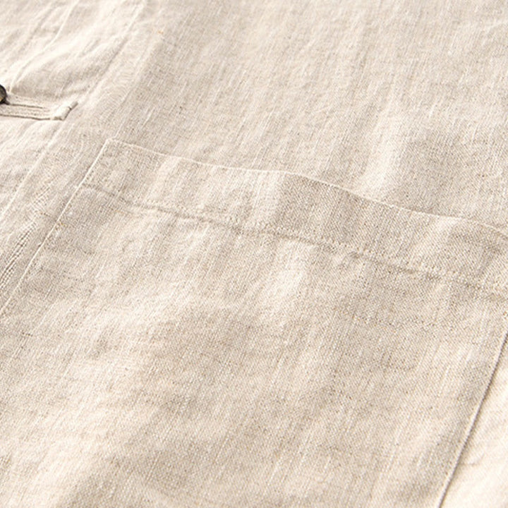 Buddha Stones Solid Color Buttons Men's Short Sleeve Linen Shirt With Pockets - image 4