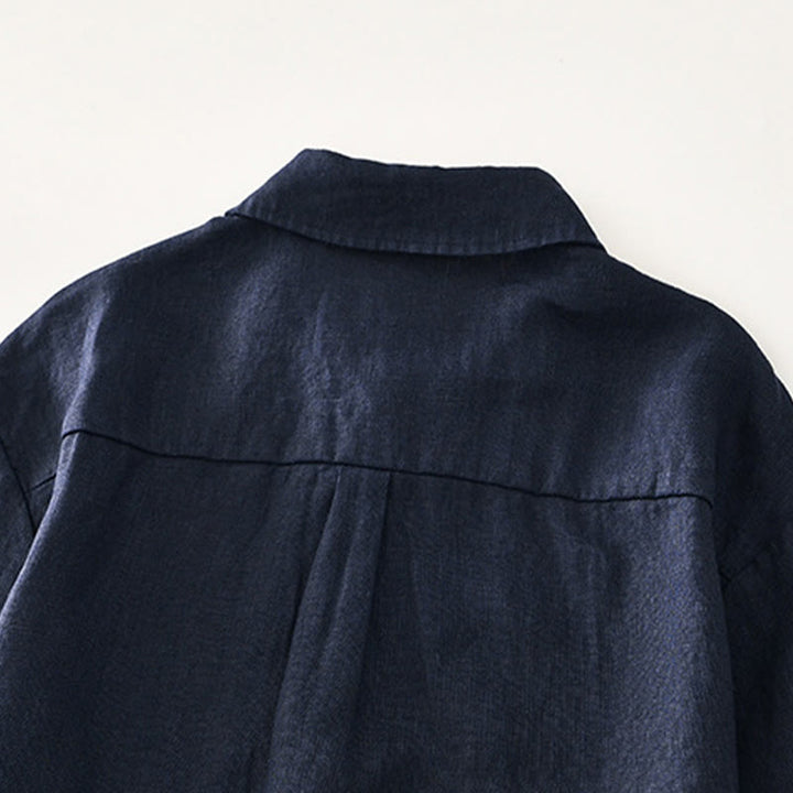 Buddha Stones Solid Color Buttons Men's Short Sleeve Linen Shirt With Pockets - image 14