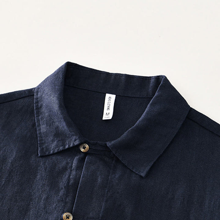 Buddha Stones Solid Color Buttons Men's Short Sleeve Linen Shirt With Pockets - image 13