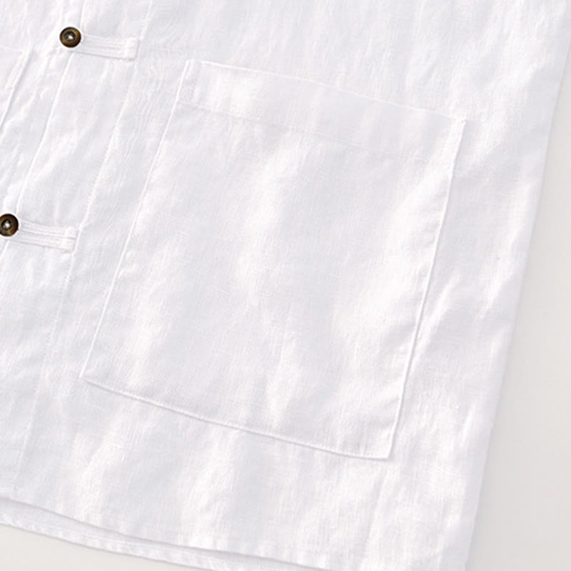 Buddha Stones Solid Color Buttons Men's Short Sleeve Linen Shirt With Pockets - image 11