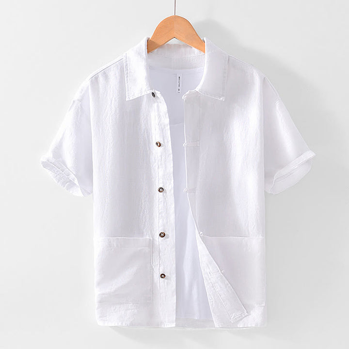Buddha Stones Solid Color Buttons Men's Short Sleeve Linen Shirt With Pockets - White - US/UK/AU42，EU52 (3XL) - image 7