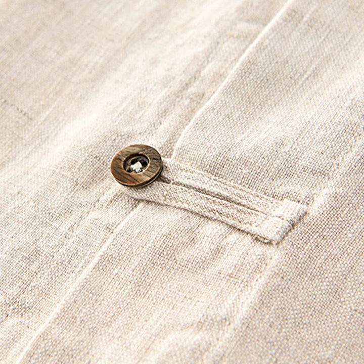 Buddha Stones Solid Color Buttons Men's Short Sleeve Linen Shirt With Pockets - image 3