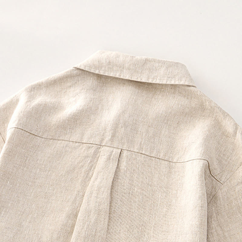 Buddha Stones Solid Color Buttons Men's Short Sleeve Linen Shirt With Pockets - image 2