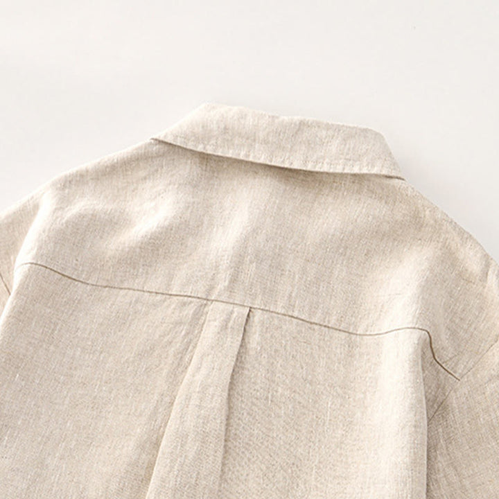 Buddha Stones Solid Color Buttons Men's Short Sleeve Linen Shirt With Pockets - image 2