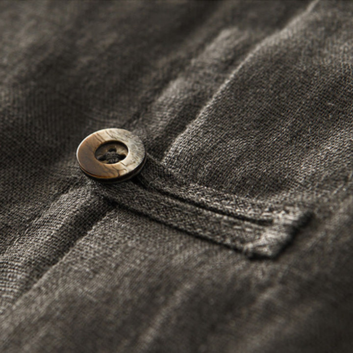 Buddha Stones Solid Color Buttons Men's Short Sleeve Linen Shirt With Pockets - image 22