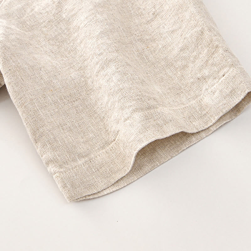 Buddha Stones Solid Color Buttons Men's Short Sleeve Linen Shirt With Pockets - image 5