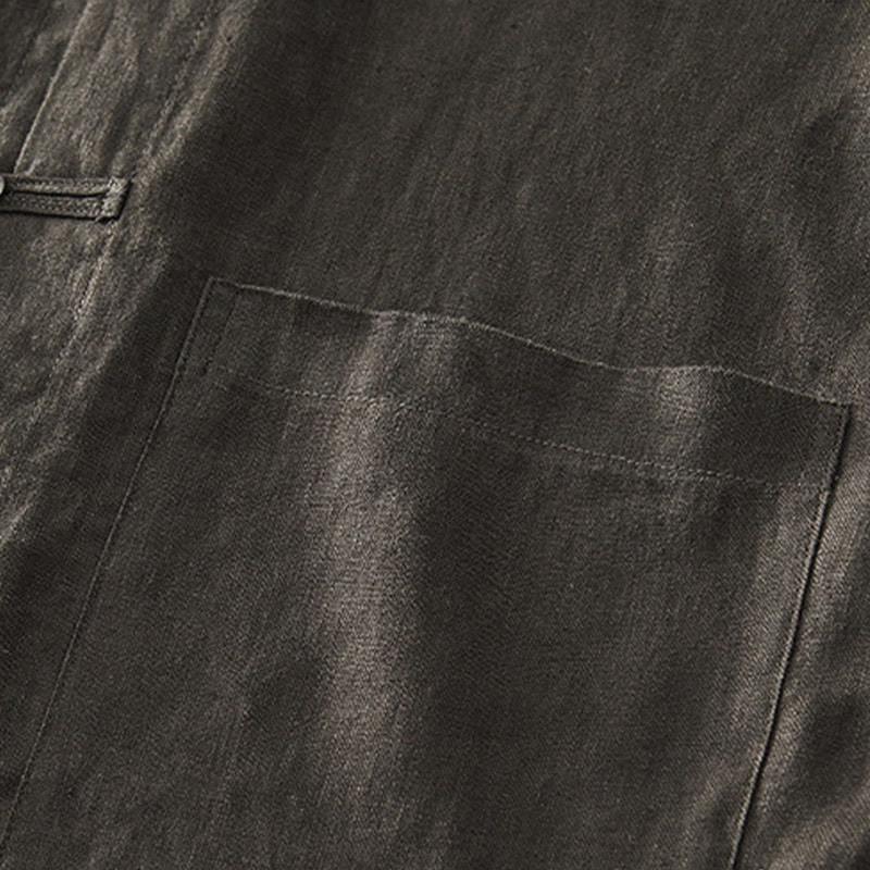 Buddha Stones Solid Color Buttons Men's Short Sleeve Linen Shirt With Pockets - image 23