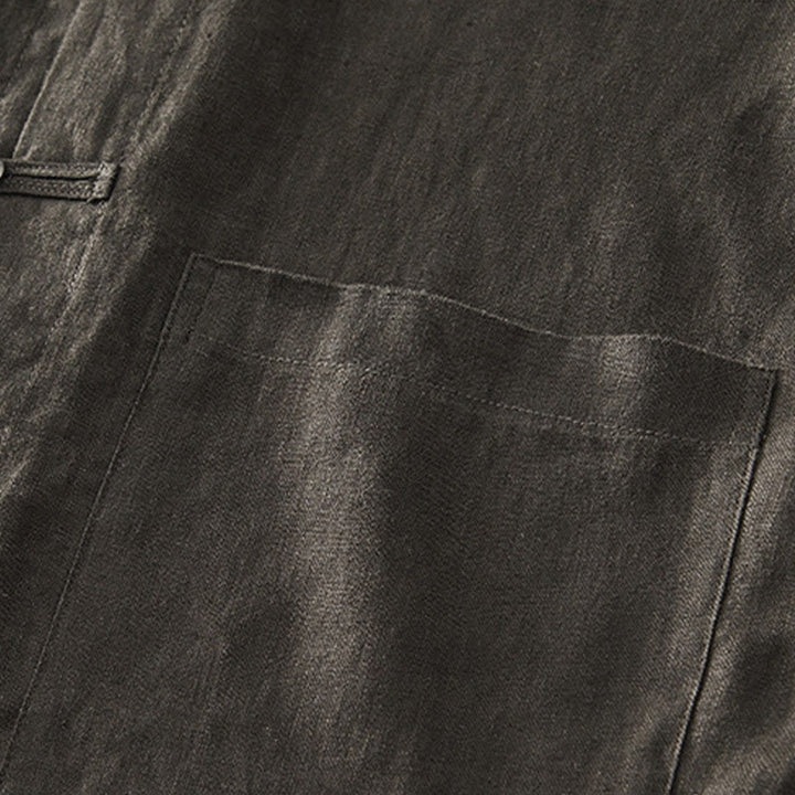 Buddha Stones Solid Color Buttons Men's Short Sleeve Linen Shirt With Pockets - image 23