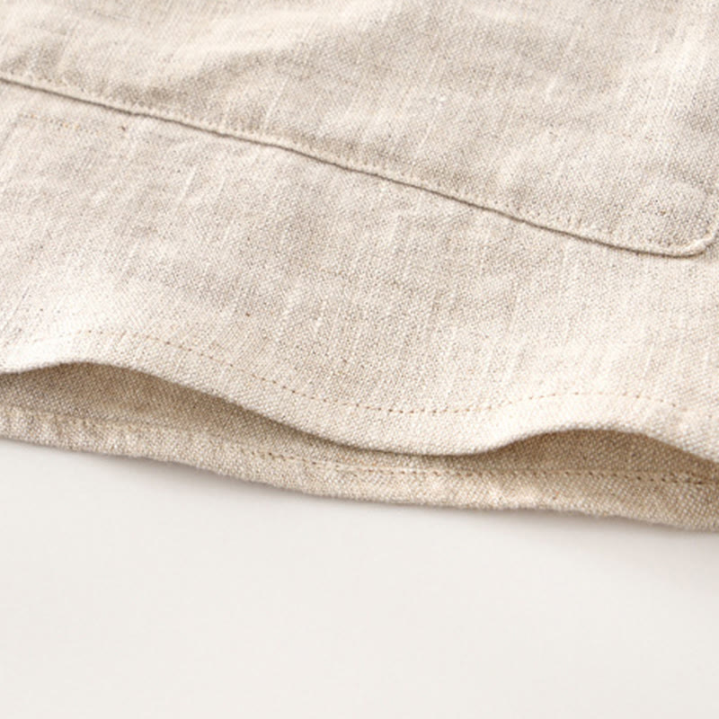 Buddha Stones Solid Color Buttons Men's Short Sleeve Linen Shirt With Pockets - image 6