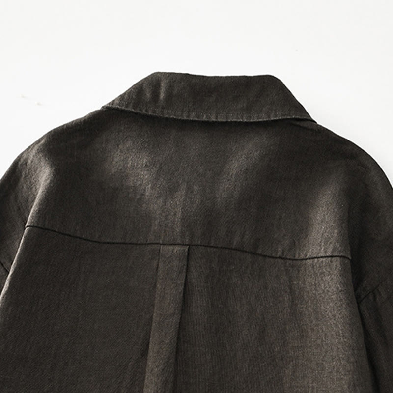 Buddha Stones Solid Color Buttons Men's Short Sleeve Linen Shirt With Pockets - image 21