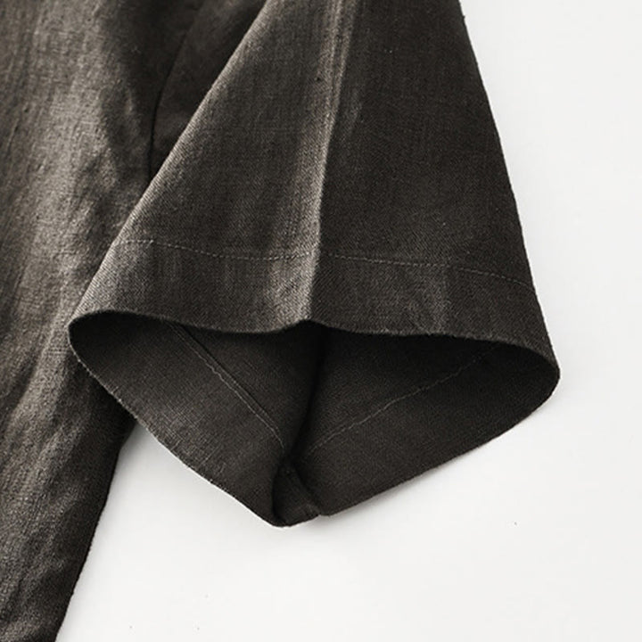 Buddha Stones Solid Color Buttons Men's Short Sleeve Linen Shirt With Pockets - image 24