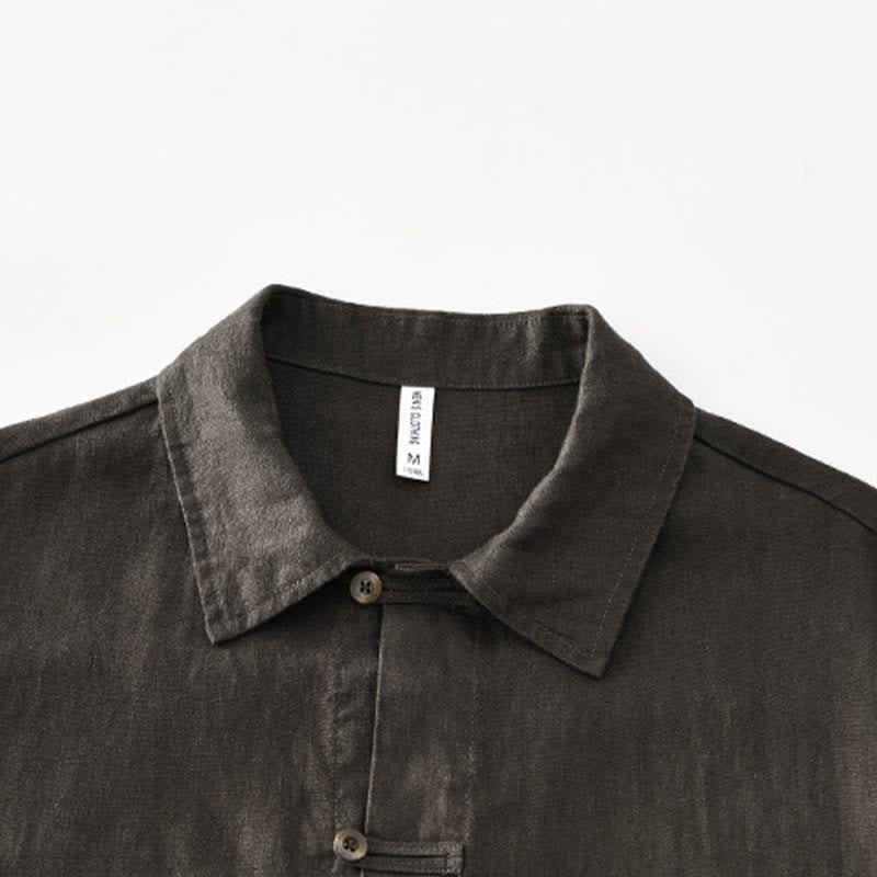 Buddha Stones Solid Color Buttons Men's Short Sleeve Linen Shirt With Pockets - image 20