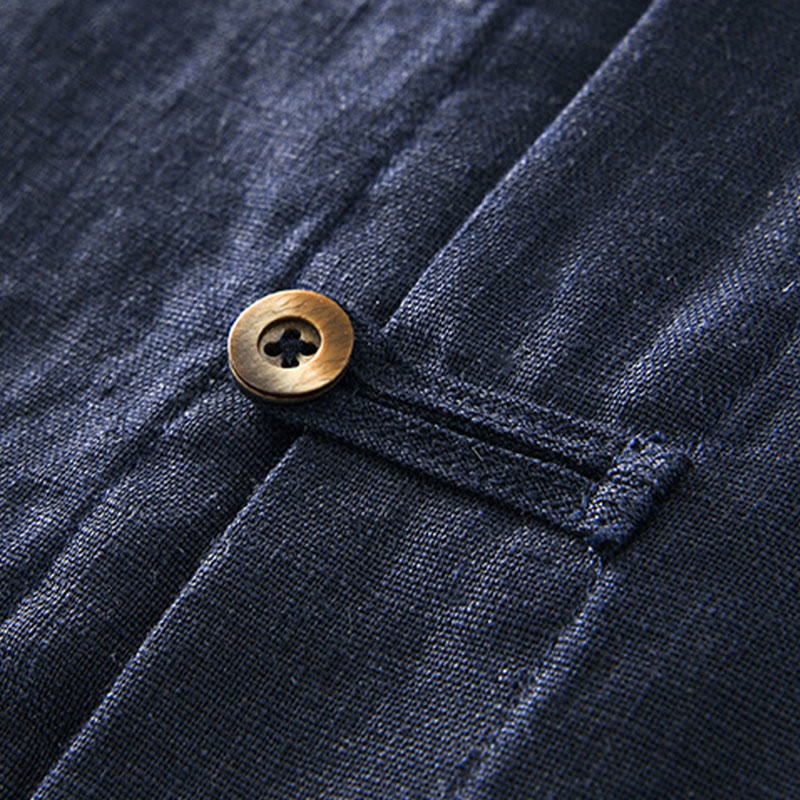 Buddha Stones Solid Color Buttons Men's Short Sleeve Linen Shirt With Pockets - image 15