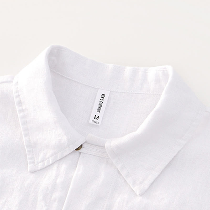 Buddha Stones Solid Color Buttons Men's Short Sleeve Linen Shirt With Pockets - image 8