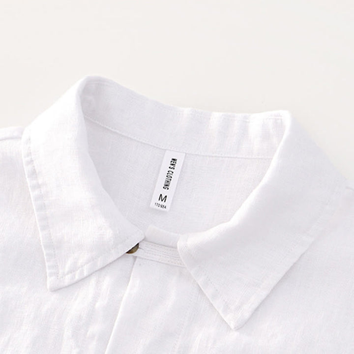 Buddha Stones Solid Color Buttons Men's Short Sleeve Linen Shirt With Pockets - image 8