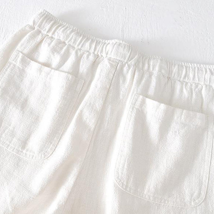 Buddha Stones Summer Solid Color Drawstring Elastic Waist Men's Cotton Linen Shorts With Pockets - image 7