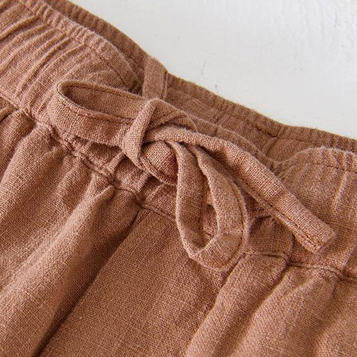Buddha Stones Summer Solid Color Drawstring Elastic Waist Men's Cotton Linen Shorts With Pockets - image 34