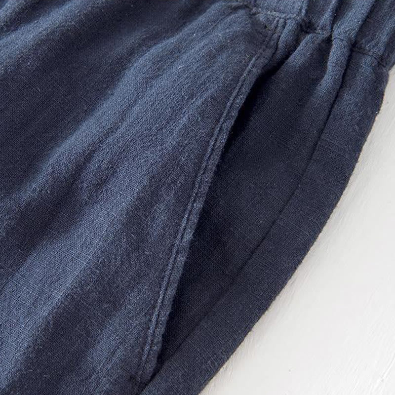 Buddha Stones Summer Solid Color Drawstring Elastic Waist Men's Cotton Linen Shorts With Pockets - image 30