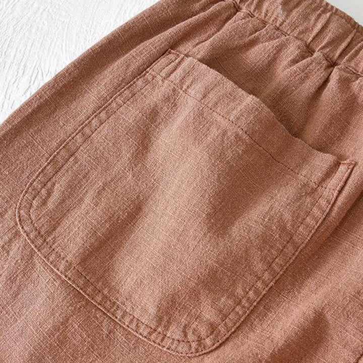 Buddha Stones Summer Solid Color Drawstring Elastic Waist Men's Cotton Linen Shorts With Pockets - image 35