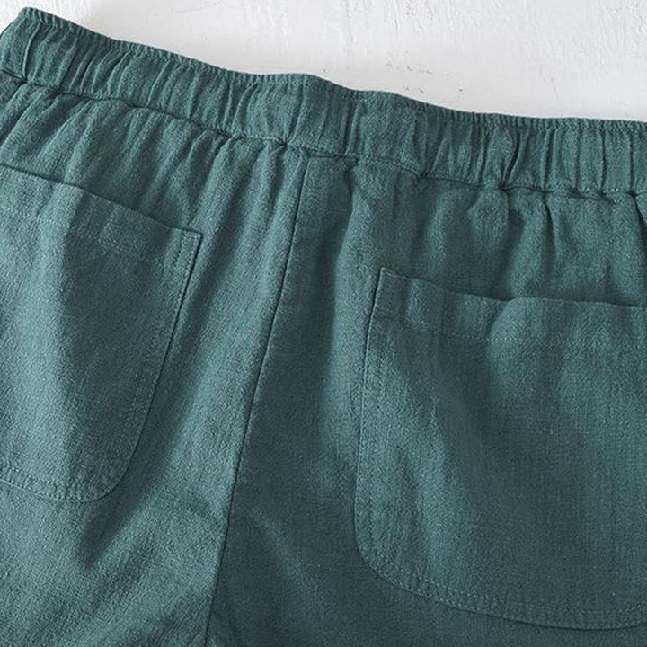 Buddha Stones Summer Solid Color Drawstring Elastic Waist Men's Cotton Linen Shorts With Pockets - image 23