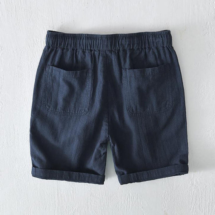 Buddha Stones Summer Solid Color Drawstring Elastic Waist Men's Cotton Linen Shorts With Pockets - image 27