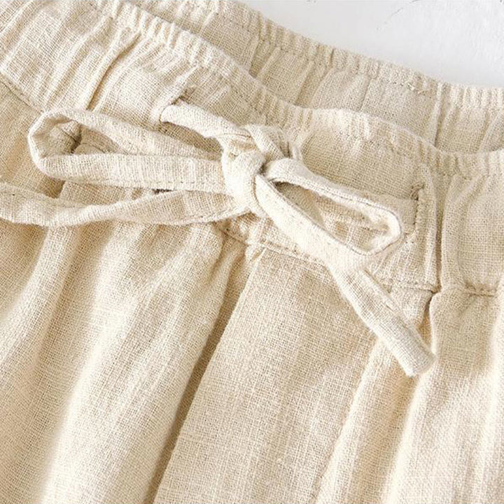 Buddha Stones Summer Solid Color Drawstring Elastic Waist Men's Cotton Linen Shorts With Pockets - image 1