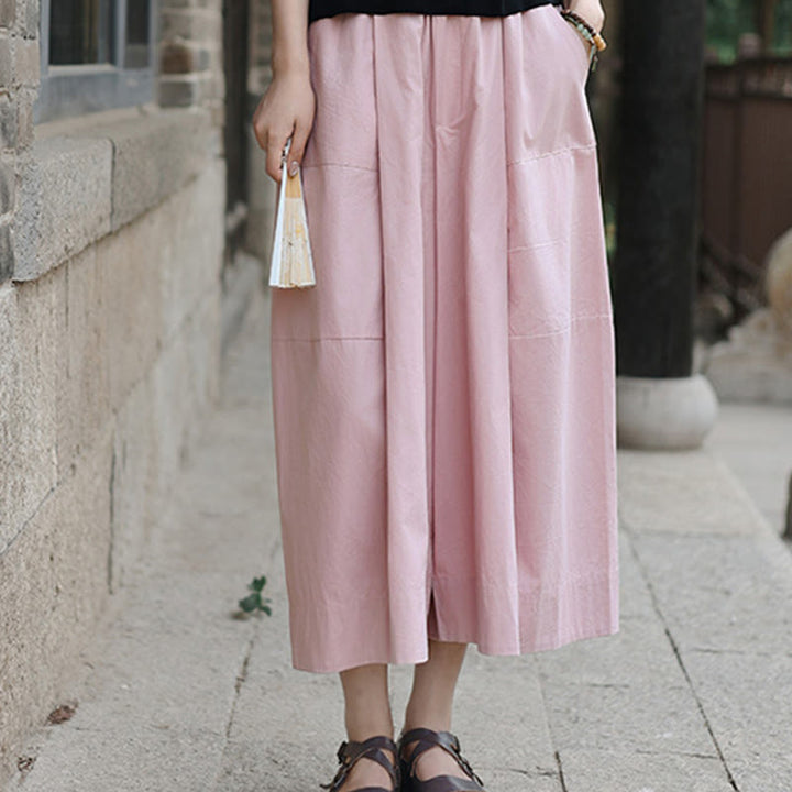 Buddha Stones Casual Plain Cotton High Waist Women's Wide Leg Capri Cropped Pants With Pockets - image 9