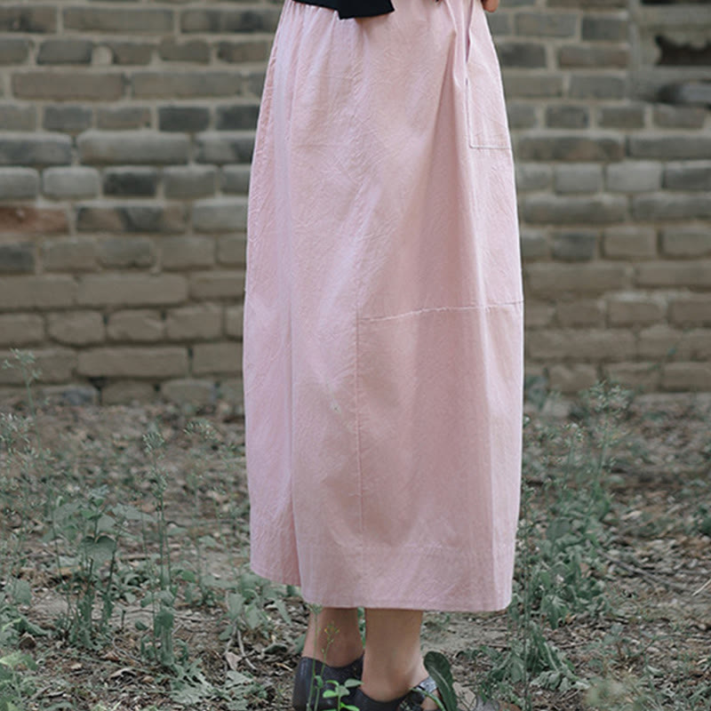 Buddha Stones Casual Plain Cotton High Waist Women's Wide Leg Capri Cropped Pants With Pockets - image 14