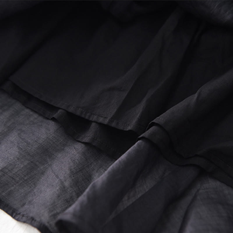 Buddha Stones Plain Irregular Hem Short Sleeve Cotton Linen Maxi Dress - image 10